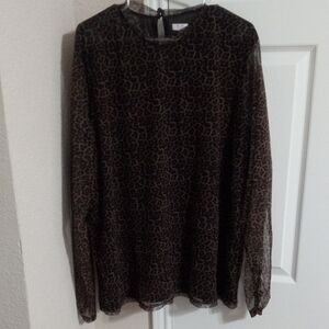 Brown and Black Long Sleeve Blouse